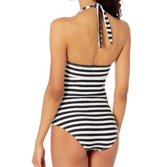 Motherhood Maternity Beach Bump black white stripe one piece swimsuit Large New - Picture 3 of 13